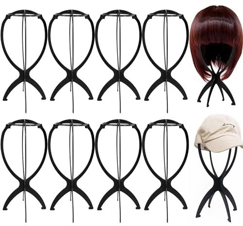 Qanye 10 Pezzi Porta Parrucca in Plastica, Espositore Testa per Parrucca, Supporto Parrucca Staccabile, Portatile Pieghevole Porta Parrucca, per Maggior Parte Delle Parrucche, Cappello, Nero, 34cm