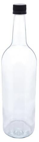 Glass Water Bottle, 1 Litre & Cap Juice Mineral Elderflower Cordial Sparkling (Black Cap, Pack of 30)