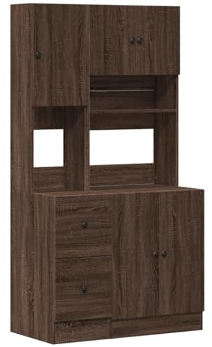 vidaXL Küchenschrank, Küchenzeile mit Türen Schubladen, Hochschrank für Küche Restaurant Hotel, Küchenmöbel, Modern, Braun Eichen-Optik Holzwerkstoff