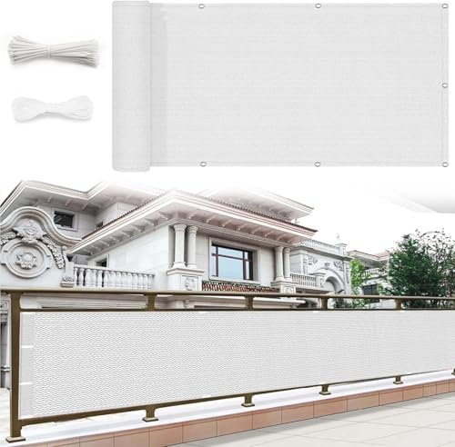 Balkon Sichtschutz Balkonabdeckung 125 x 360 cm Windschutz Sonnenschutz Und Wetterfest Balkonverkleidung Sichtschutz Meterware mit Kabelbinder für Gartenzaun Balkonzaun, Weiß