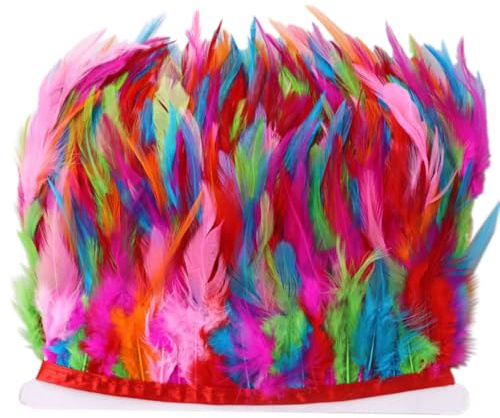 Whakano 2 Meter Federn Fringe Trim,Federborte Band 10-15cm breit,Feder Fransen zum Nähen,DIY Cape Schal Rock Kopfbedeckungen,Karneval Party Halloween Weihnachten Kostüme Dekoration,Bunt