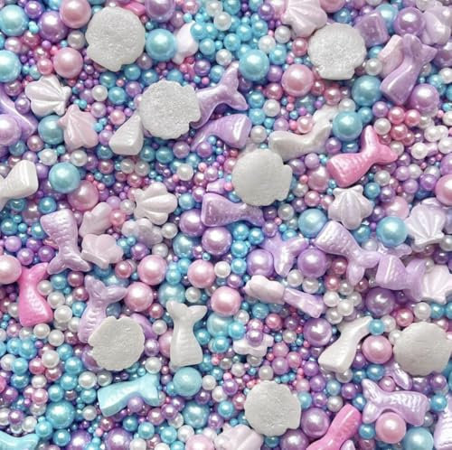 Mermaid sprinkles for cakes edible pearls tails shells lilac white pink purple blue turquoise cupcake cake toppers biscuits mermaid party decoration baking MINI MERMAID