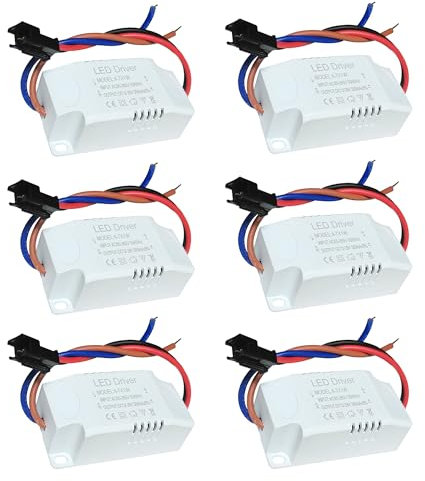 FSLiving LED-Transformator 4-7W,Led Trafo 230v auf 12-26VDC, led Driver Netzteil für LED Lichtstreifen LED Lampen Spotlight, 6er-Pack PJ0713