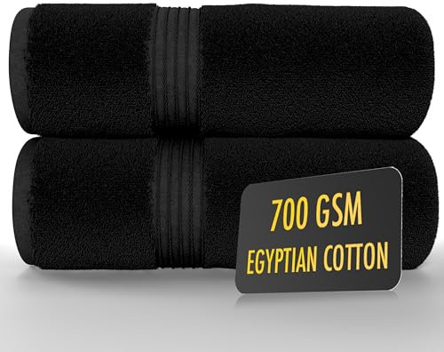 ALSAP Juego de 2 toallas de baño negras (130 x 70 cm) – Toallas de baño de algodón egipcio súper absorbentes de 700 g/m² – Toallas de baño de secado rápido de calidad de hotel para el hogar, spa,
