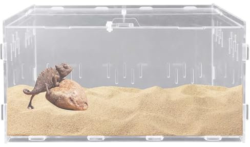 Reptil Fütterungsbox aus Acryl, 30x20x15cm Schnecken Terrarium Feeding Box, Insekten Futterbox Reptilien Terrarium Transportbox für Wasserschildkröten Spinnen Hamster Einsiedlerkrebs Echse