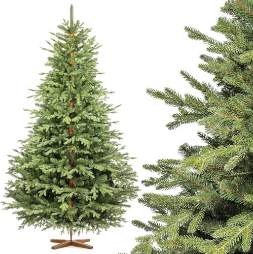 FairyTrees Weihnachtsbaum künstlich 220 cm ALPENTANNE Premium mit Christbaum Holzständer | Made in EU | Tannenbaum künstlich mit Naturgetreue Spritzguss Elemente