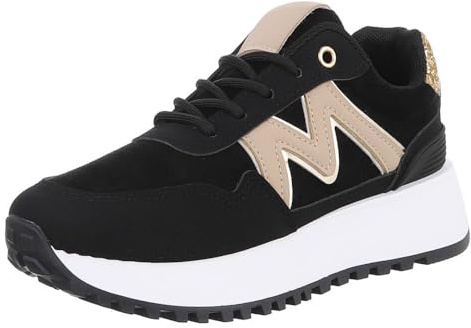 Ital Design Damen Low-Top Sneaker mit Schnürung und Keilabsatz, runde Spitze, Schwarz, Gr. 40