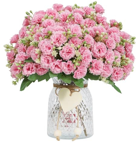 DuHouse 6 Packs Fake Carnations Bouquets, Pink | Realistic Artificial Silk Carnations with Flexible Stems, For Mother's Day, Wedding, Party, Office, Home Decor