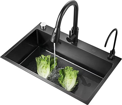 CWCQGH Éviers de Cuisine Éviers de comptoir Éviers Simples manuels Éviers de Poste de Travail Les éviers de Console conviennent aux balcons Cuisines Bars(50cm Black)