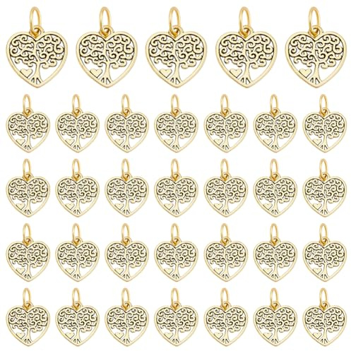 PH PandaHall 60 pz Ciondoli A Forma di Cuore con Albero Della Vita, Ciondoli Tibetani, Ciondoli A Forma di Albero Cavo, Ciondoli In Lega, Sfusi per La Creazione di Gioielli, 18.5x17mm