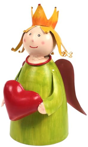 Lenzbach Zaunhocker Engel mit Herz grün 22 cm Figur aus Blech Prinzessin Metall Deko Garten Balkon Dekofigur Königin Pfostenhocker Love Shabby