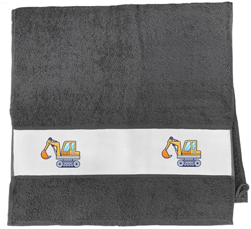 Huuraa Handtuch Bagger Comic Geschenk | 50x100cm Graphite Baumwolle Handtuch Geschenkidee Graues Gästehandtuch mit Motiv Gästetuch Weich und Saugstark