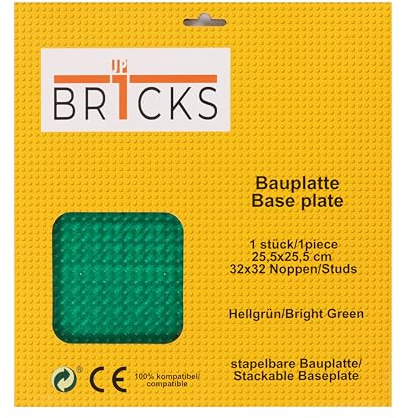JP BR1CKS Bauplatte, 32x32 (25,5 x 25,5 cm) 1 Klemmbausteinplatte, Kompatibel mit allen führenden Marken, beidseitig bebaubar, Platte (transparent grün)