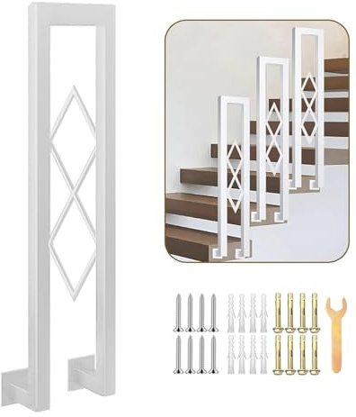 Treppengeländer U-förmiger Handlauf, 35-110 cm Seitlich Montierter Treppenhandlauf, Modernes Schmiedeeisernes Geländer für Korridor, Loft, Innen und Außen, mit Diamantdekoration (Weiß, 85cm)