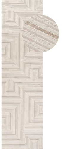 THE RUGS Carmel Modern Area Rug - Stain-Resistant, Non-Shedding, Durable Rugs for Bedroom and Hallway [ Geometric Beige, 80x300 cm ]