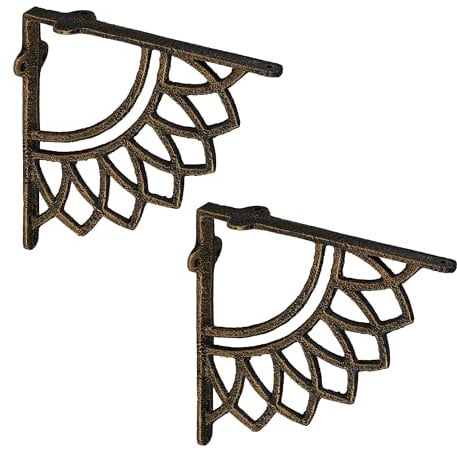 Relaxdays Regalträger, 2er Set, Gusseisen, Mandala-Motiv, antikes Design, Winkel für Regalbretter, Regalhalter, Bronze