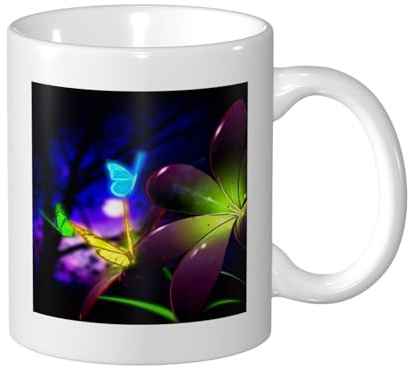 WSHFFILO Blu Viola Fiore Farfalla Stampato Tazze Bianco Tazza Caffè Tazza
