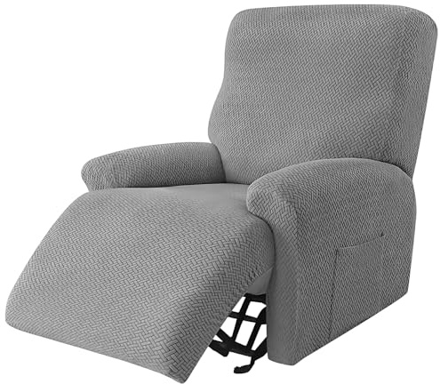 NAVESO 4 teilige Sessel Bezug, Sesselbezug Relaxsessel Komplett, Sesselschoner für Relaxsessel mit Taschen, Sesselbezug Stretch für Fernsehsessel Liege Sessel (Hellgrau)