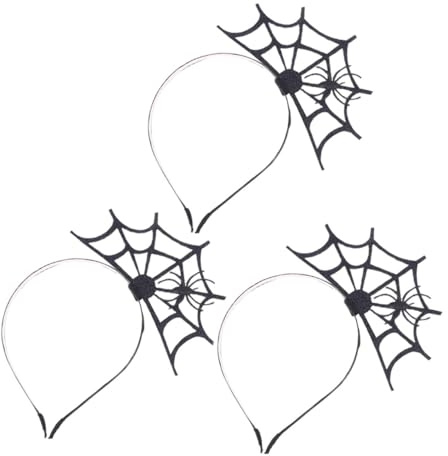 FIXOSHEE 3 Stück Pack Halloween Haarreifen mit Spinnennetz Motiv Schwarzer Stirnband Haarschmuck für Halloween Party und Cosplay