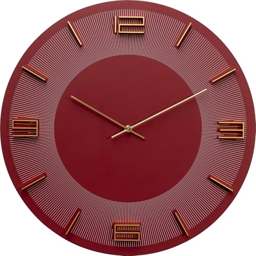 Kare Design Reloj de Pared Moderno Leonardo, Rojo/Oro, 49 cm de diámetro, Rojo Vino, Reloj analógico con diseño de líneas, Funciona con Pilas, para salón, Cocina, Dormitorio y Oficina