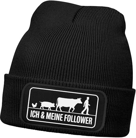 MoonWorks® Herren Beanie Mütze mit Spruch | Ich und Meine Follower | Geschenkidee Landwirt Strickmütze Aufdruck Lustig Wintermütze Männer