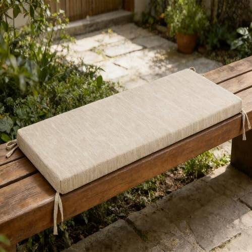 LIHUANE Bankauflage Outdoor 70 x 130 cm Waschbarer Bezug mit Reißverschluss Bankauflage Nach Maß mit Abnehmbarem Bezug für Innen Fensterbank, Schuhbank & Outdoor Gartenbank, Beige