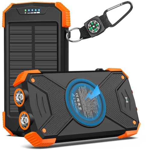 BLAVOR Solar Power Bank 10,000mAh, Portable Wireless Charger, 20W Fast Charging External Battery Pack with USB C for Cell Phones, Solar Panel Charging with Dual Flashlight for Camping