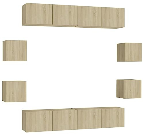 HETFTJN 8-Piece Wall Mounted TV Stand Set, Sonoma Oak Engineered Wood