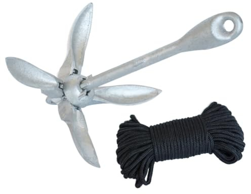 Acier Ancre de 1, 5kg Titane Pliante Bateau pour Bateaux Gonflables | Bateau Gonflable, Renfort à Rainure et Boucle, Haute Résistance, Usage Mer, Format Compact