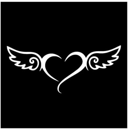 Película De Vinilo Adhesiva Para Coche Con Alas De Ángel En Forma De Corazón De 16,5x7 Cm(Glossy White)