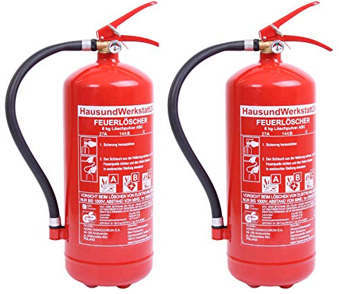 Doppelpack 6 kg Pulver Feuerlöscher 9 LE mit Manometer (Dauerdrucklöscher GP-6X Instandhaltungsnachweis von Feuerlöscher-Tauschsystem)
