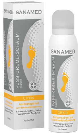 Sanamed Fuß Creme Schaum, Citrin, Fußdeo bei Schweißfuss, mit Panthenol, Salbei, 150ml