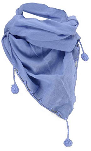 TigerTie Damen Halstuch Dreieckstuch blau Uni Gr. 160 cm x 75 cm - Tuch Schal Baumwolle
