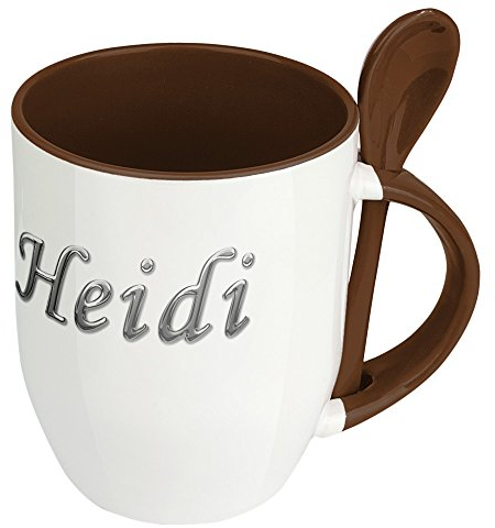 digital print Namenstasse Heidi - Löffel-Tasse mit Namens-Motiv Chrom-Schriftzug - Becher, Kaffeetasse, Kaffeebecher, Mug - Braun
