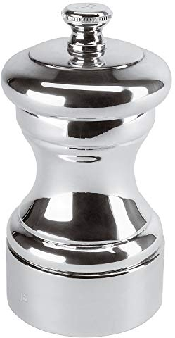 Peugeot Salzmühle Flachmann, Metall versilbert, 7 x 7 x 10 cm, Silber/Schwarz