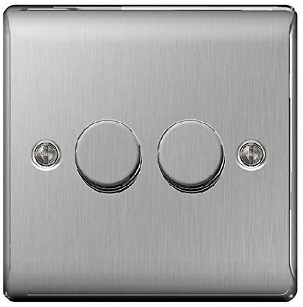 BG Nexus NBS Range Brushed Steel Switches & Sockets - Full Range of Matching Items (2 Gang Dimmer Switch)