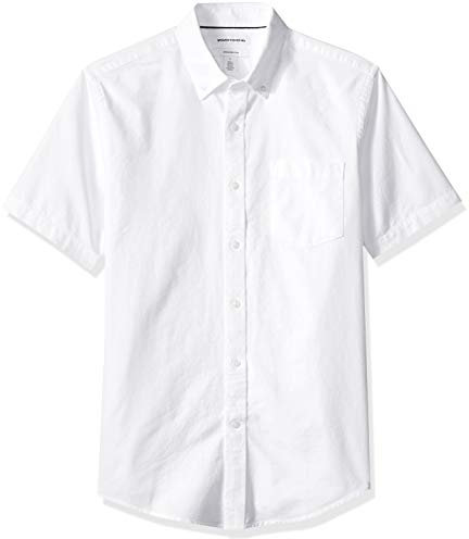 Amazon Essentials Camicia Oxford con Tasca a Maniche Corte Slim Uomo, Bianco, S