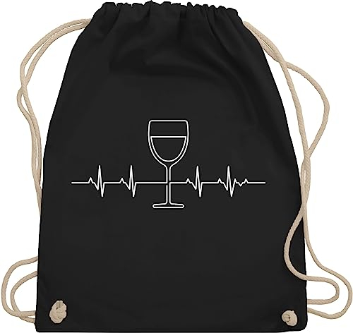 Shirtracer Turnbeutel Rucksack - Symbol und Zeichen Outfit - Herzschlag Wein Vino Weinliebhaber - Unisize - Schwarz - weinrucksack sprüche statement weinglas beutel alkohol mit aufschrift weingläsern