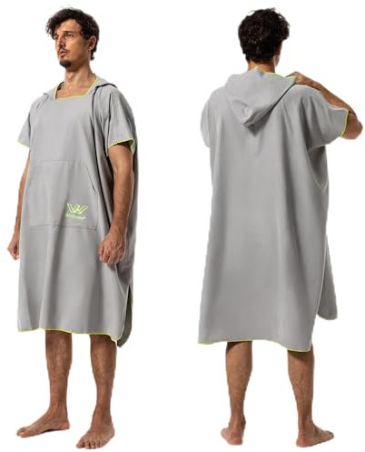 Winthome Changing Robe for Adult Women Men, Lightweight Towel Poncho for Surfing Swimming Wetsuit Beach Changing (Grey, M)