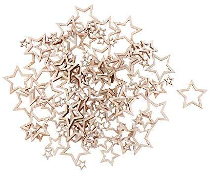 Sharplace 100pcs Gemischte Holz Stücke Ausgehöhlte Sternform Holzscheiben unvollendete Holzverzierungen Dekoration für DIY Scrapbooking Karten Herstellung