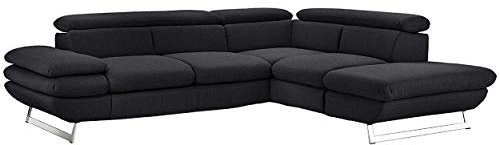 Mivano Ecksofa Prestige, Moderne Couch in L-Form mit Ottomane, Kopfteile und Armteil verstellbar, 265 x 74 x 223, Strukturstoff, schwarz