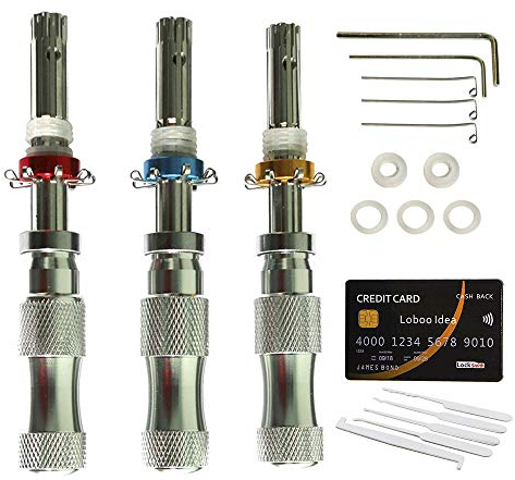 Loboo Idea 3-Pieces Copper Tubular Lock Pick Set (7.0MM,7.5MM,7.8MM) with Credit Card Style Locksmith Tool Kit, Training Practice Gifts for Locksmith and Beginner