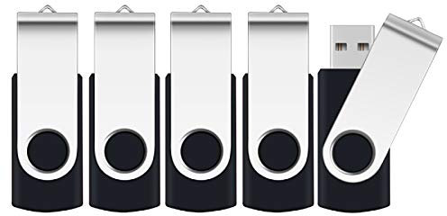 64GB Memory Stick 5 Pack,SRVR Flash Drive USB 2.0 Swivel Thumb Drives Data Storage Jump Drive Zip Drive Memory Sticks External Devices with Led Indicator(5 Black Color with Lanyard)