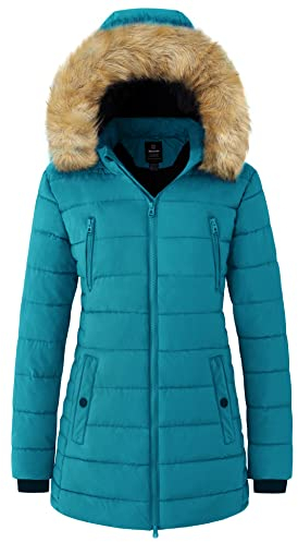 Wantdo Femme Veste Chaude d'hiver à Capuche Veste d'Extérieur Résistante à l'eau Manteau Matelassé en Coton Veste Coupe-Vent Puffer Blouson Bleu S