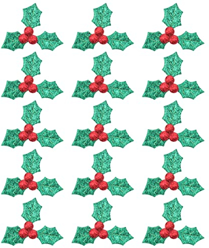 Milisten 100pcs Triple Leaf Holly Berries Embellishments for Christmas Card Making and Tag