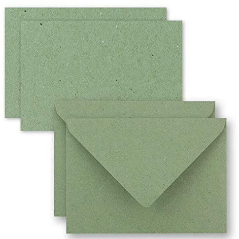 150x Stück Karte-Umschlag-Set Kraftpapier-Einzel-Karten - Din A7-10,5 x 7,3 cm - 240 g/m² - Grün - mit Brief-Umschlägen C7 - Nassklebung