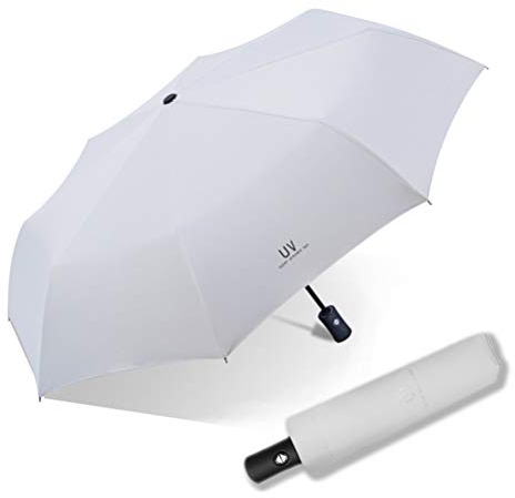 Maibar Mini Regenschirm Sturmfest, Wasserdicht Taschenschirme, Faltbarer Hand Sonnenschirm, Automatischer Regenschirm UV-beständig (Weiß)