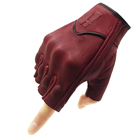 Harssidanzar Herren Vollfinger Ziegenleder Touchscreen Motorrad Fingerlose Handschuhe GM037EU, Rot,Größe XL