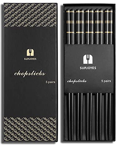 SUPJOYES Baguettes en Fibre de Verre réutilisables - Baguettes Chinoises japonaises lavables au Lave-Vaisselle, Coffret Cadeau de 5 Paires de Baguettes