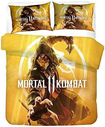NICHIYOBI Mortal Kombat Bettbezug Bettwäsche Set - Bettbezug und Kissenbezug,Mikrofaser,3D Digital Print dreiteiliger Bettwäsche (1,Single 135x200cm)